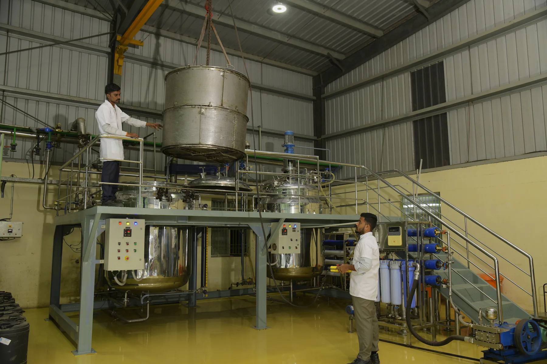 Production team at the blending and filtration line