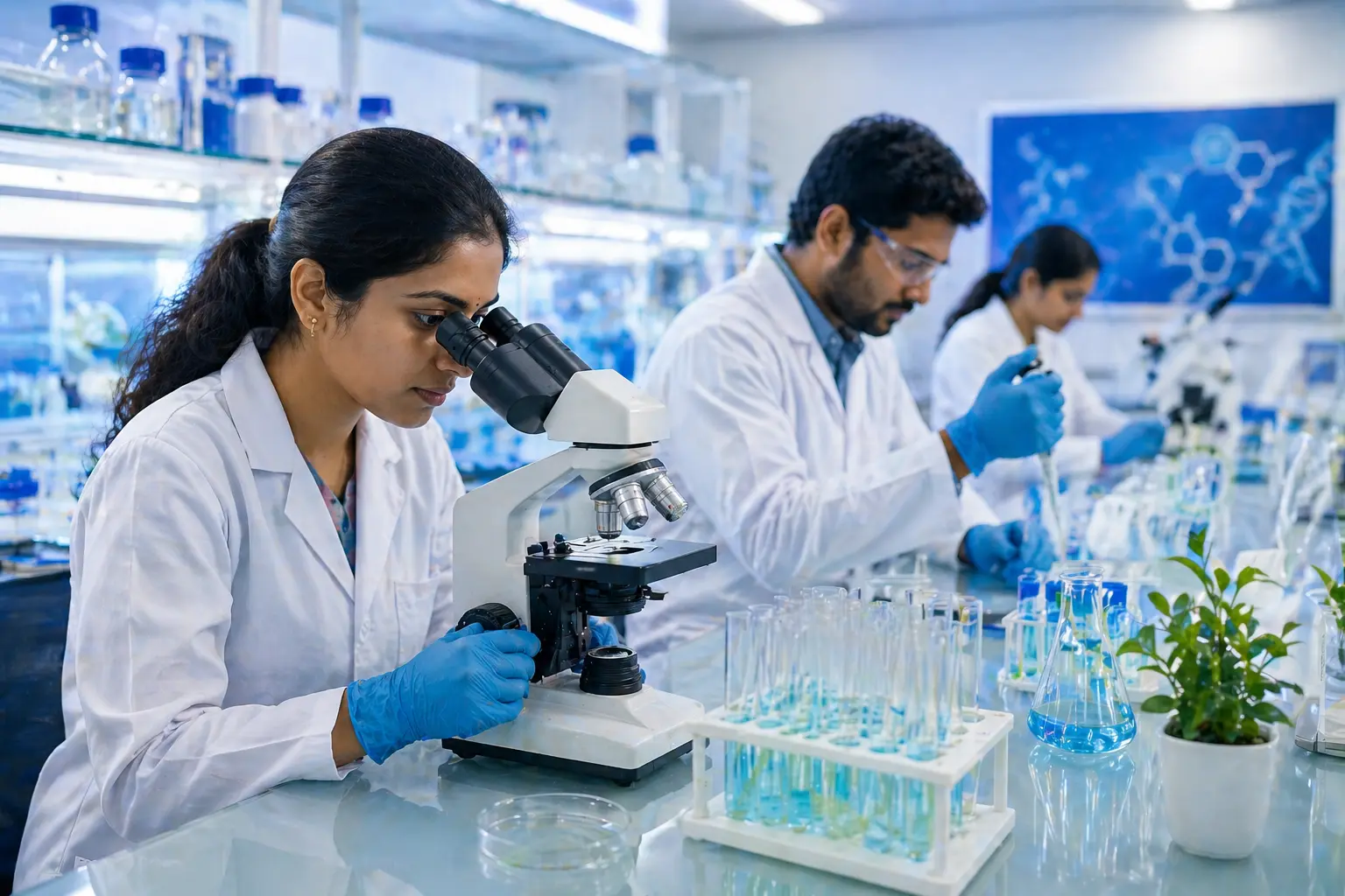Scientists working in the lab